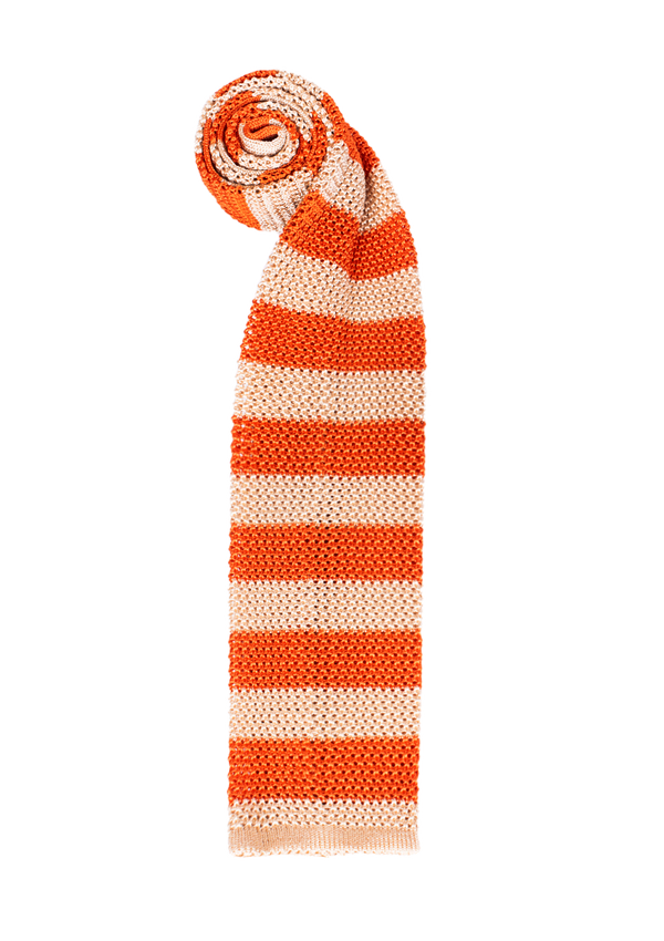 Cream & Orange Stripe Silk Tie