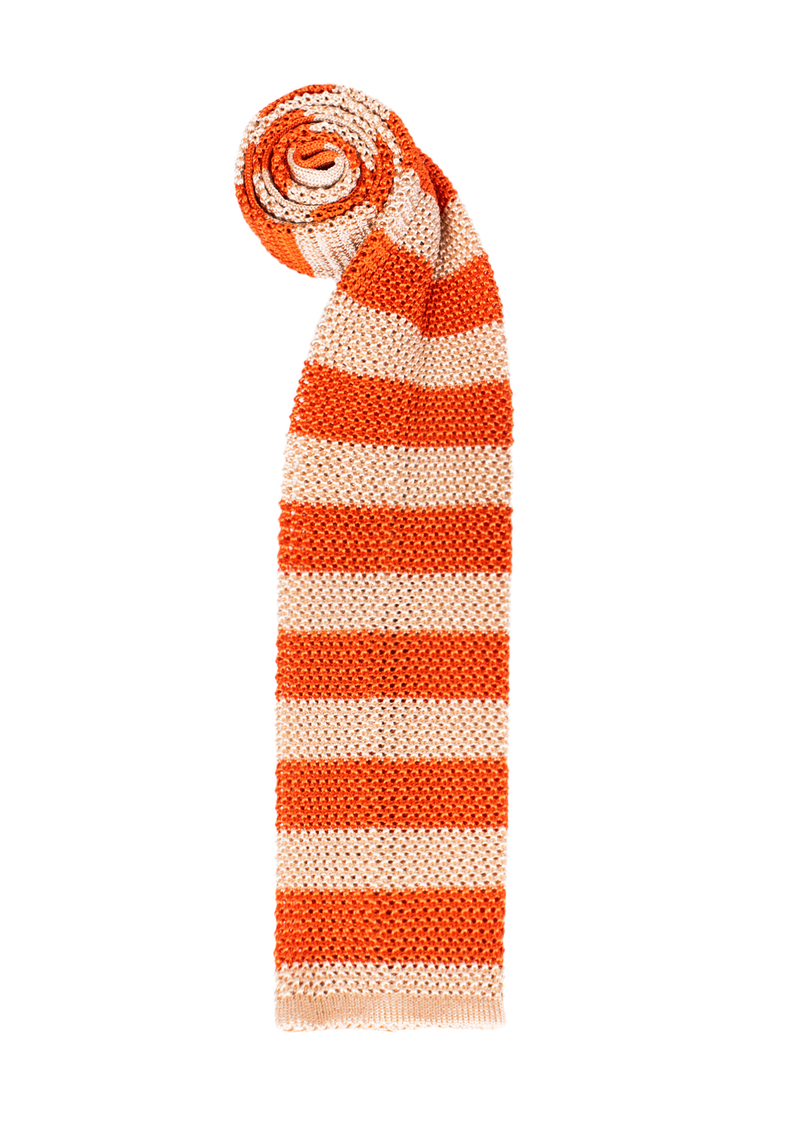 Cream & Orange Stripe Silk Tie