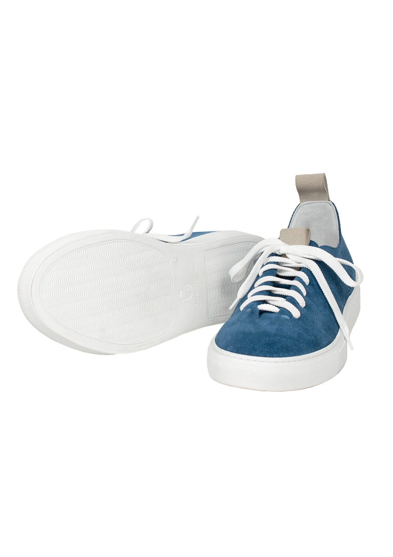 French Blue Marine Suede Wholecut Sneakers Stefano Bemer