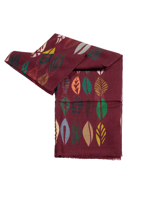 Burgundy Leaf Pattern Scarf