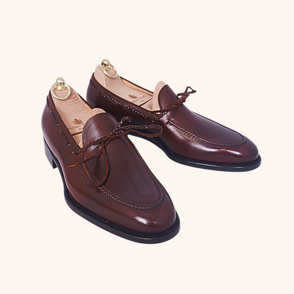 Burgundy Braided Bow Loafers | Stefano Bemer