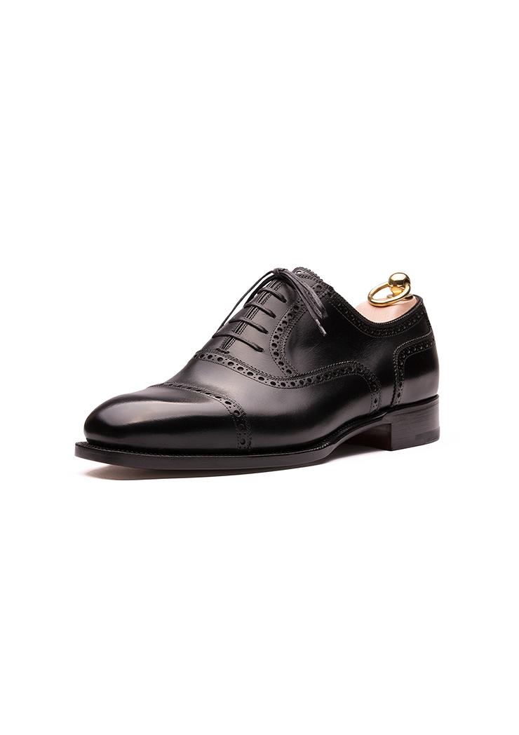 Black Brogue Cap Toe Oxford Shoes