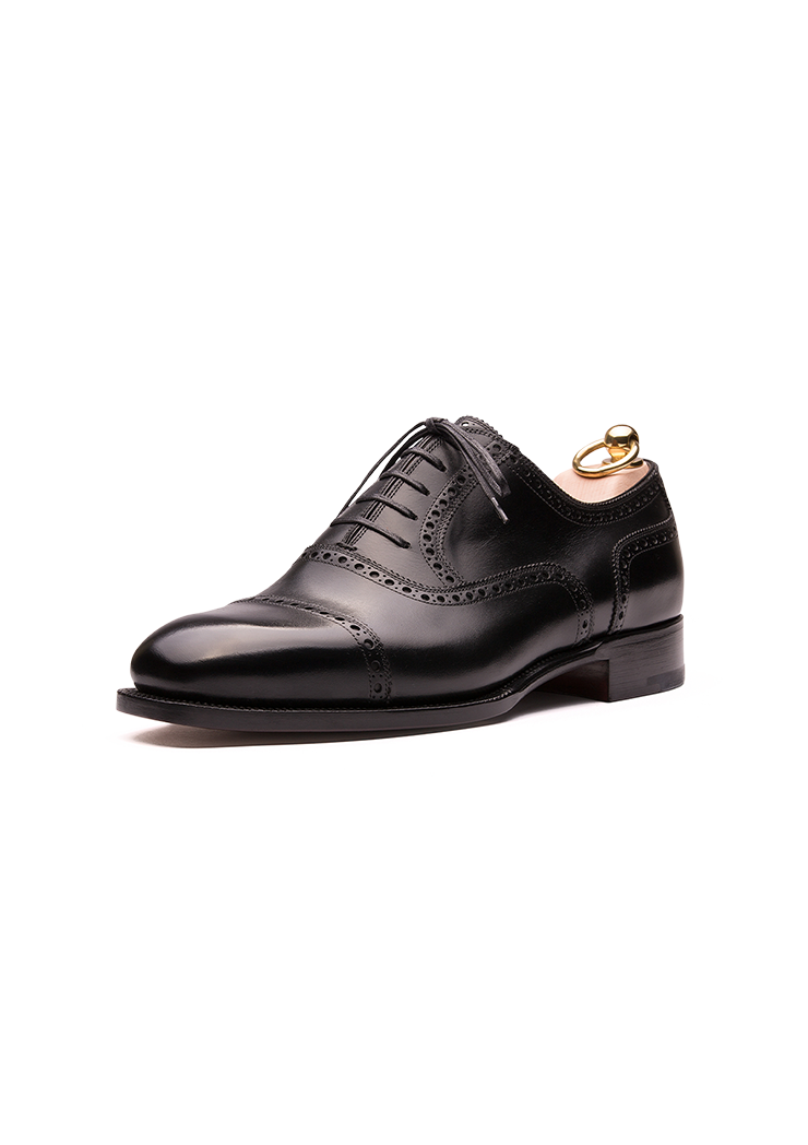 Black Brogue Cap Toe Oxford Shoes in French Box Calf Stefano Bemer