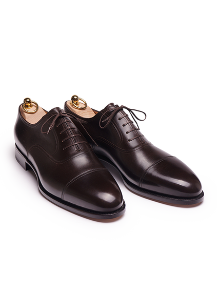 Dark Brown Cap Toe Oxford shoes in French Box Calf Stefano Bemer