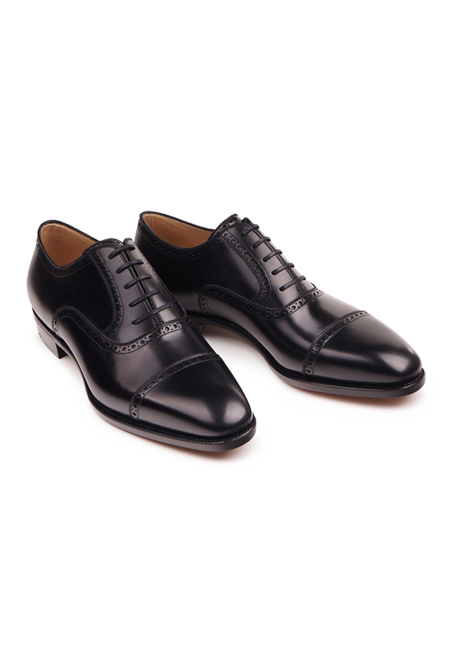 Black Cap toe Oxford shoes in Box calf | Stefano Bemer