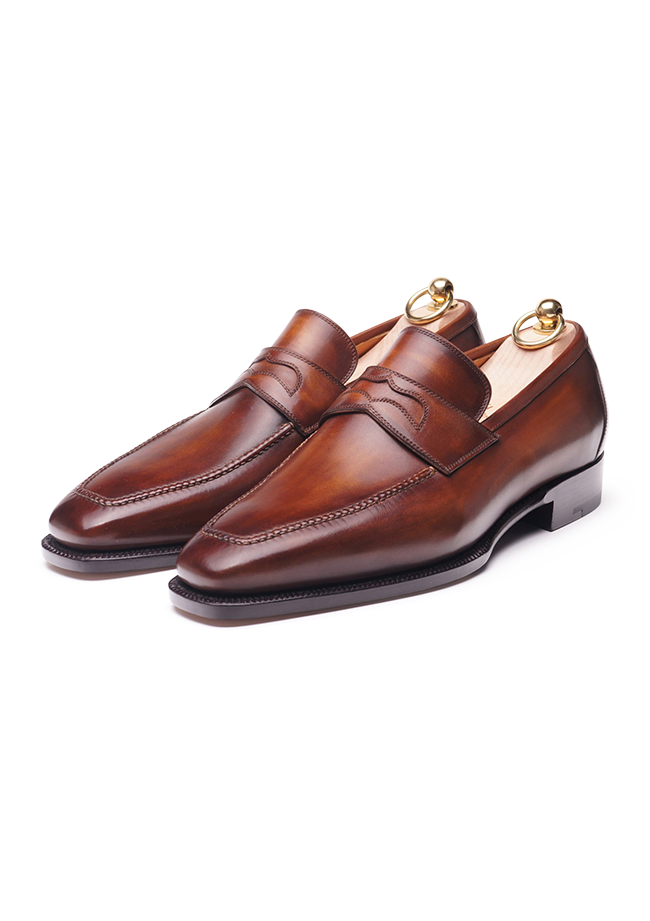 Hand-painted Brown Traditional Penny Loafers | Stefano Bemer