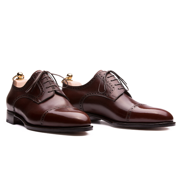 Brown Brogue Derby shoes in French Box Calfskin | Stefano Bemer