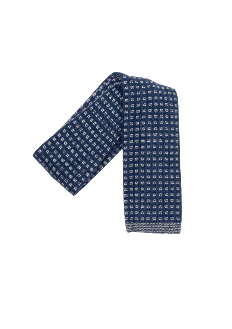 Blue & White Wool Maglia Tie, Pattern 7
