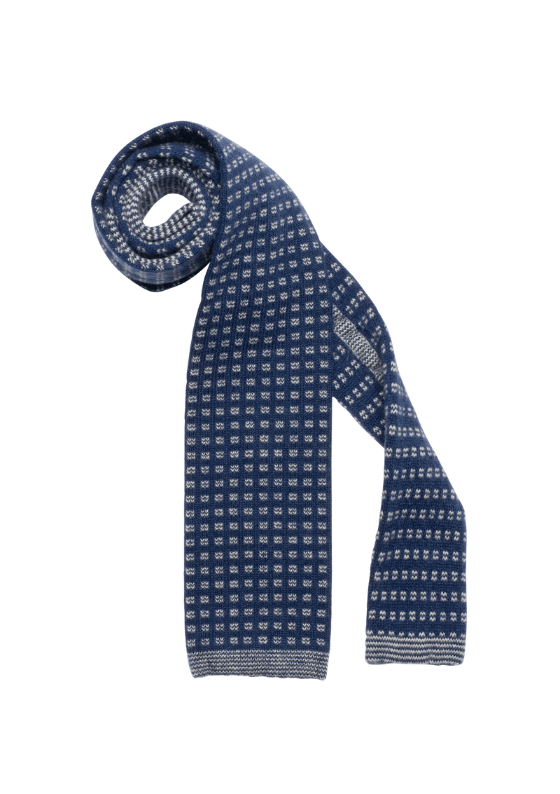 Blue & White Wool Maglia Tie, Pattern 7