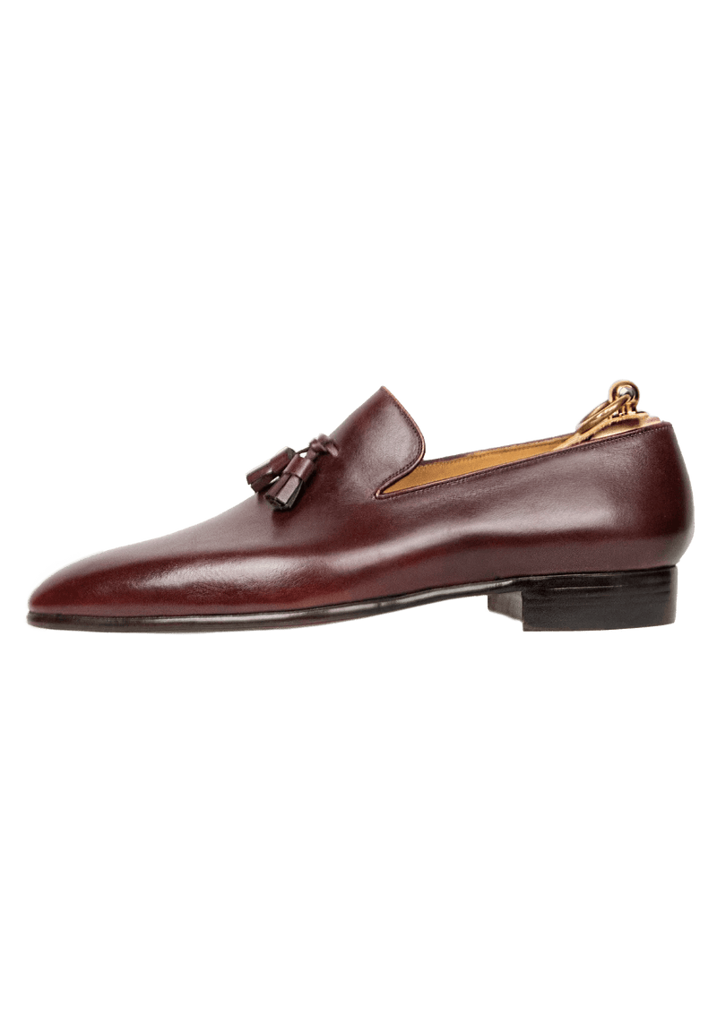 Burgundy Leather Wholecut Tassel Loafers
