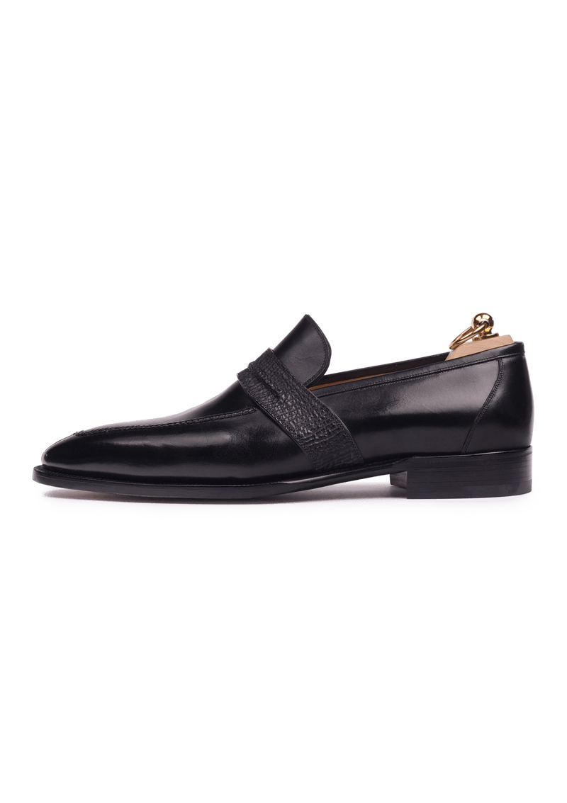 Black Loafers with Shark Penny Strap