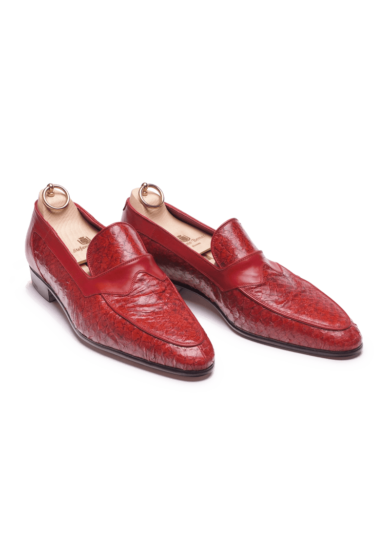Red perch skin and leather loafer