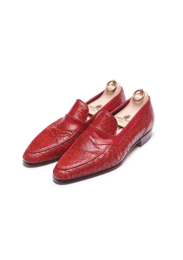 Red perch skin and leather loafer