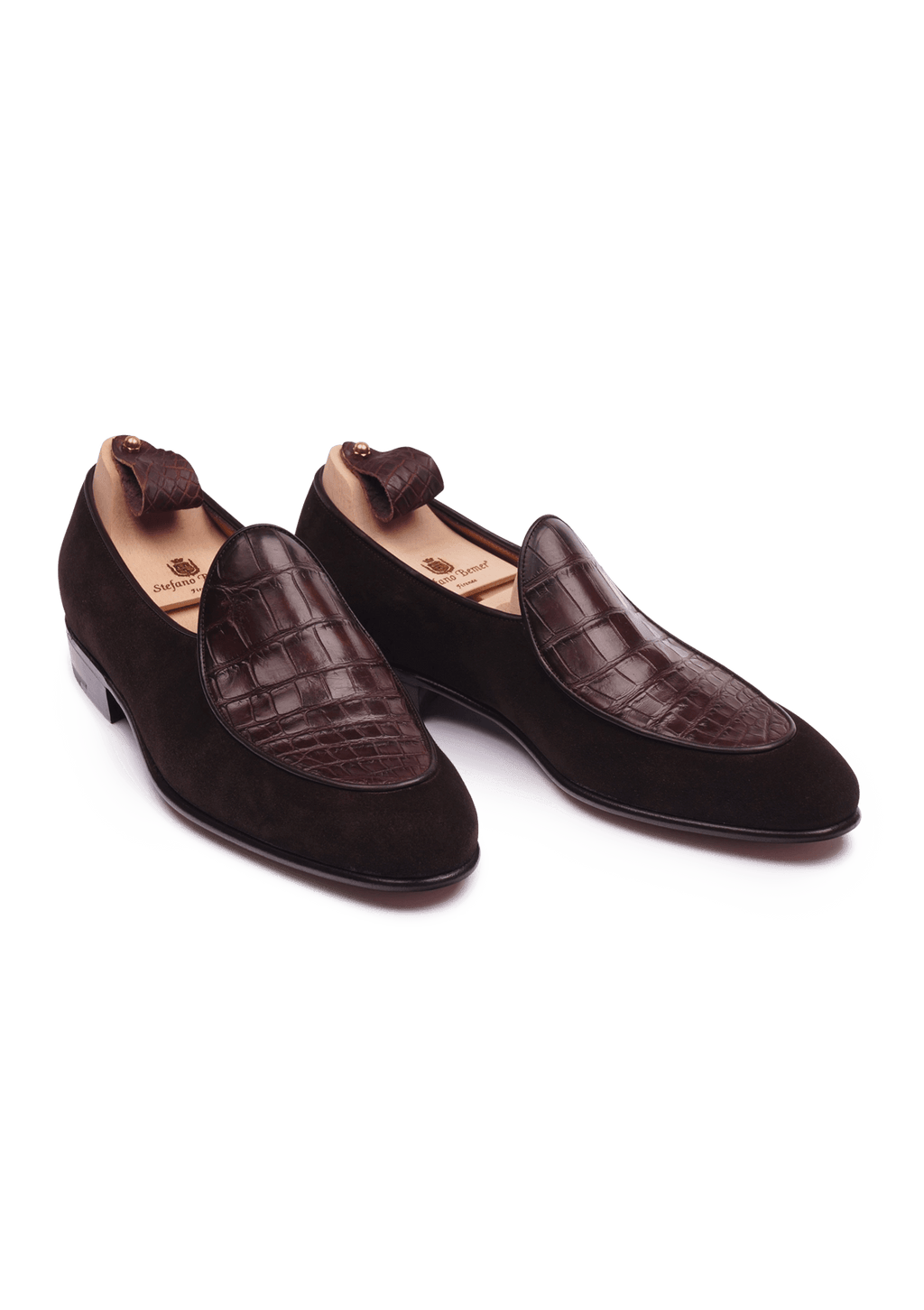 Brown Belgian Loafers in Alligator and French suede Stefano Bemer