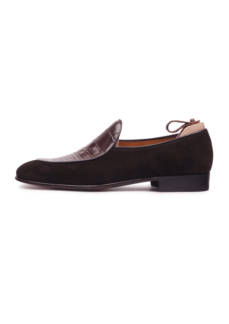 Brown Belgian Loafers with Alligator Apron