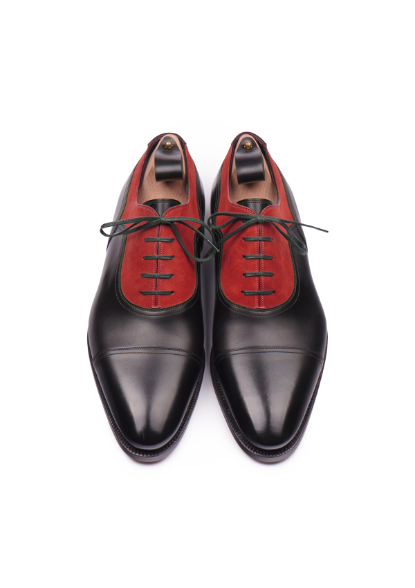 Black and Red Cap toe Balmoral Shoes