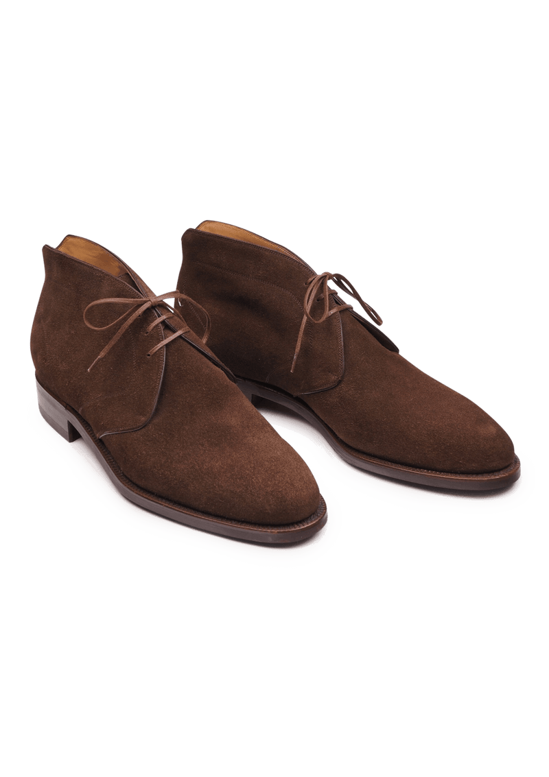 Dark brown suede chukka top boots