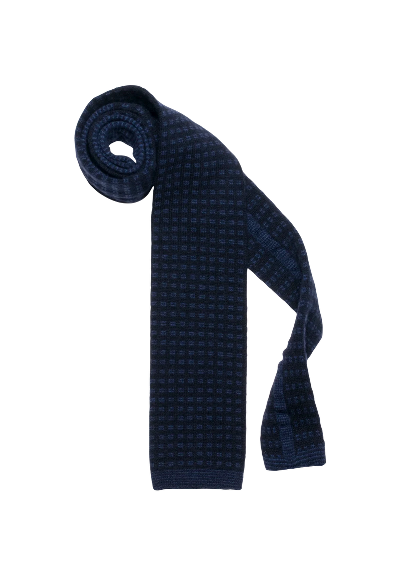 Navy Blue & Blue Wool Maglia Tie, Pattern 7