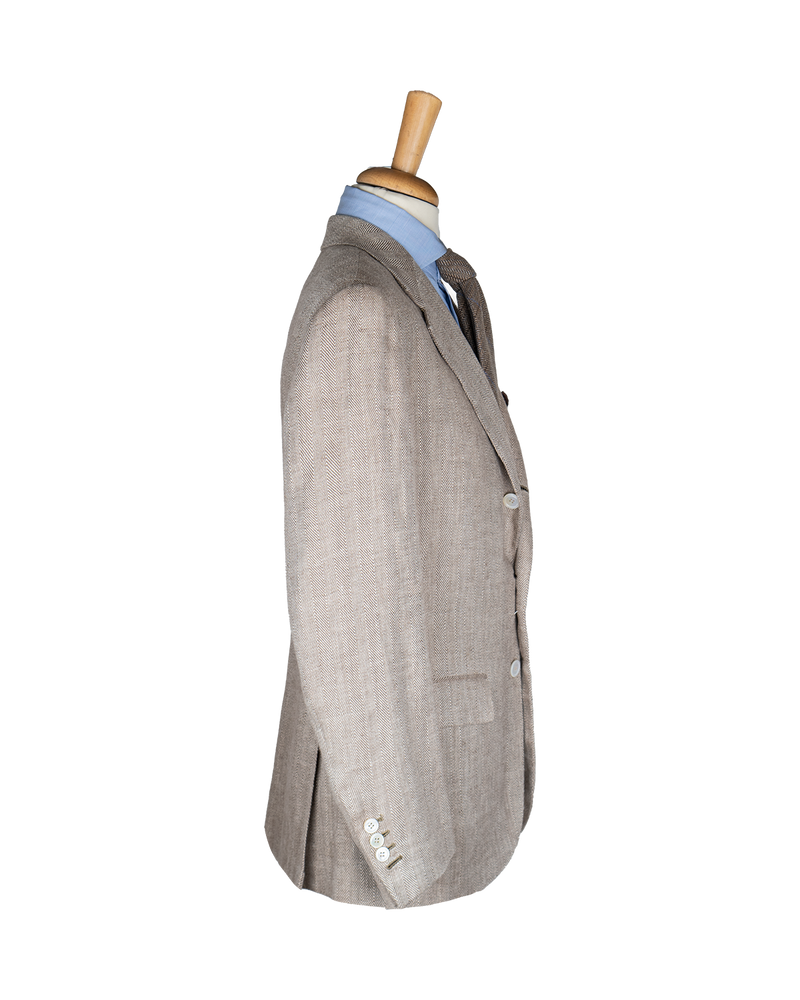 Men's Beige Herringbone Linen Sport Coat