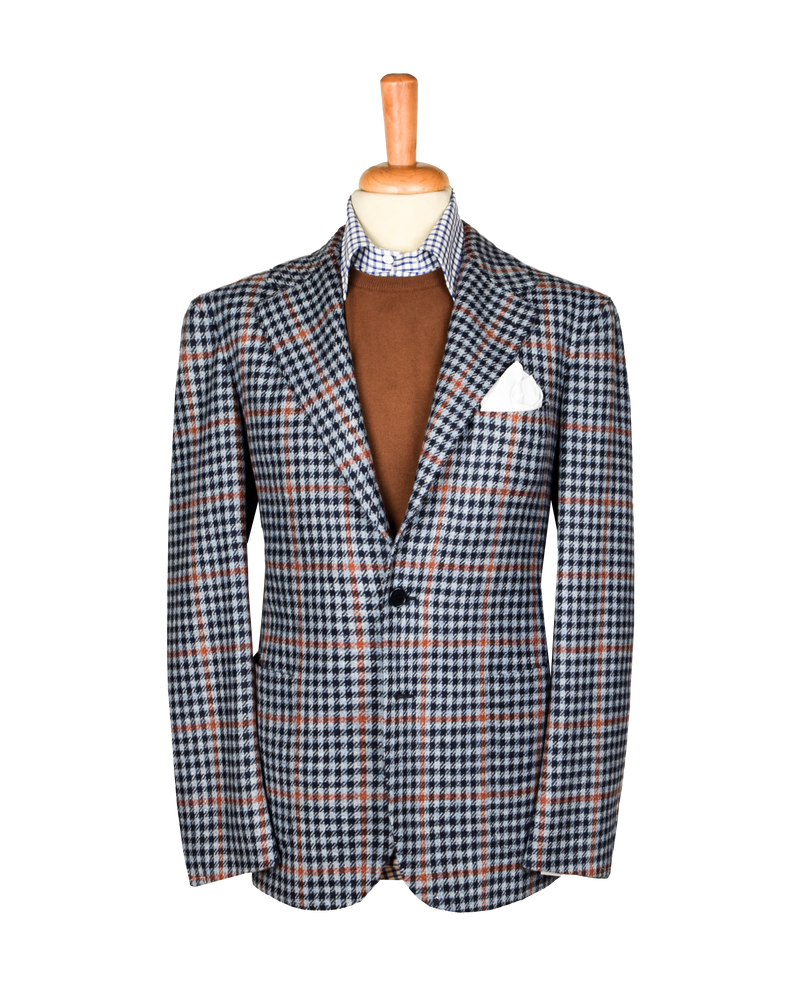 Checked light blue De-Constructed Wool Jacket