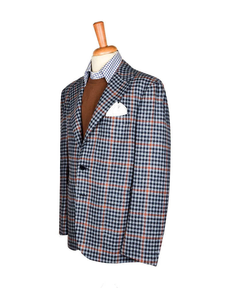 Checked light blue De-Constructed Wool Jacket