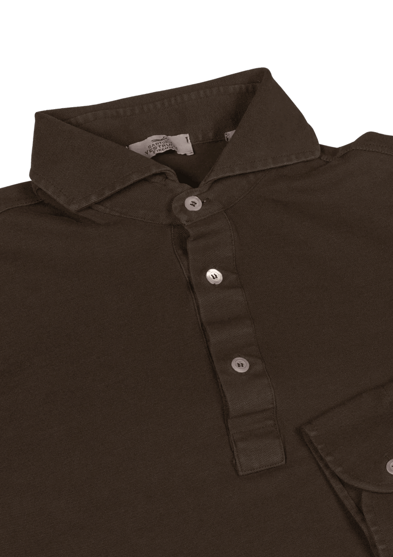Brown Stone Washed Cotton Polo Shirt