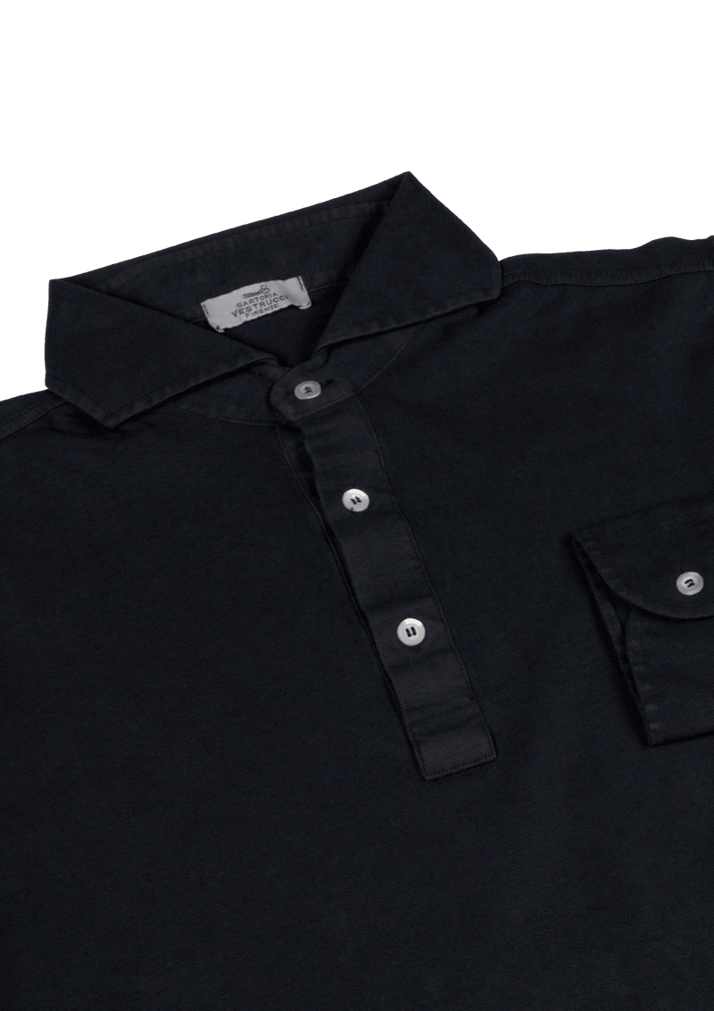 Navy Blue Stone Washed Cotton Polo Shirt