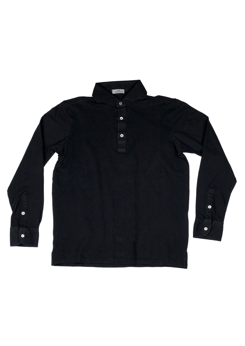 Navy Blue Stone Washed Cotton Polo Shirt