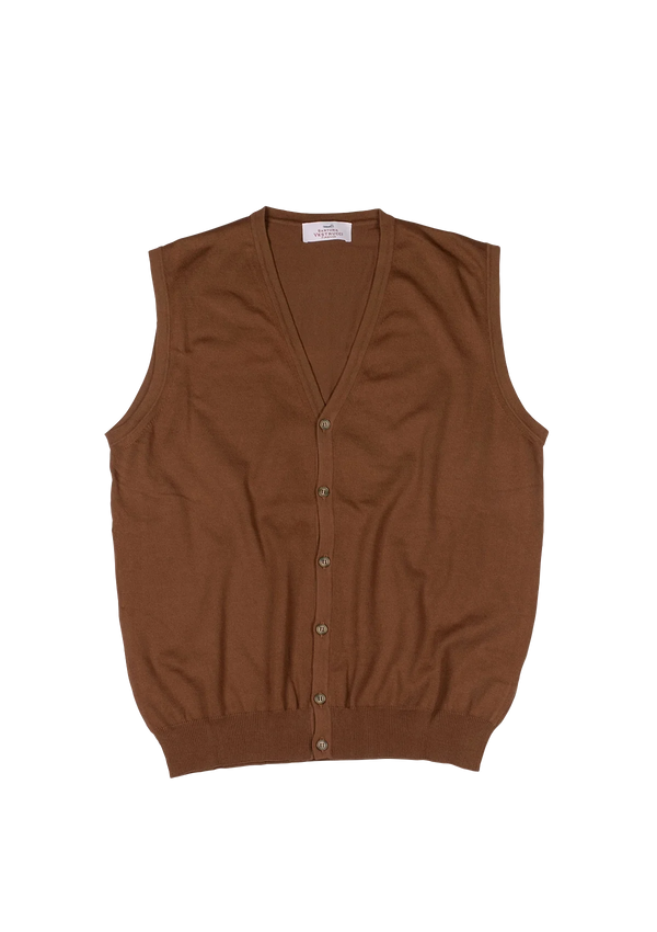 Brown V-neck Cotton Waistcoat