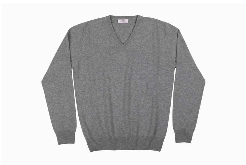 Grey Cashmere V-Neck Sweater, Size L