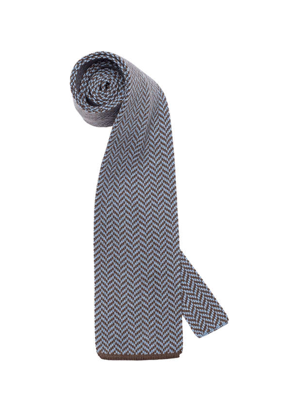 Sky Blue & Brown Cotton Maglia Tie