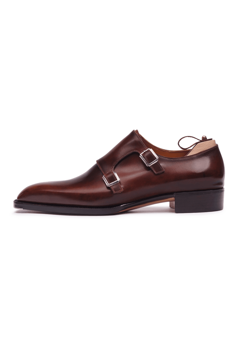 Brown Double Monk Strap Shoes With Reversed Patine | Stefano Bemer