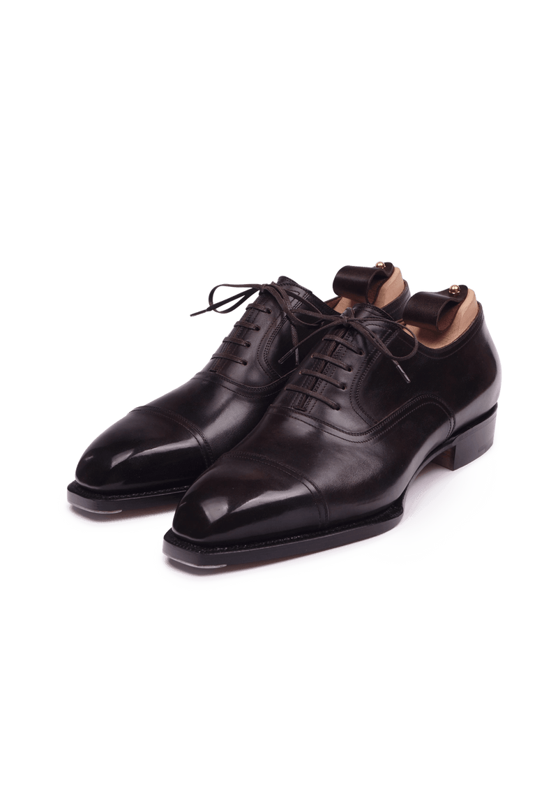 Dark Brown Cap Toe Oxford Shoes in French Box Calf | Stefano Bemer