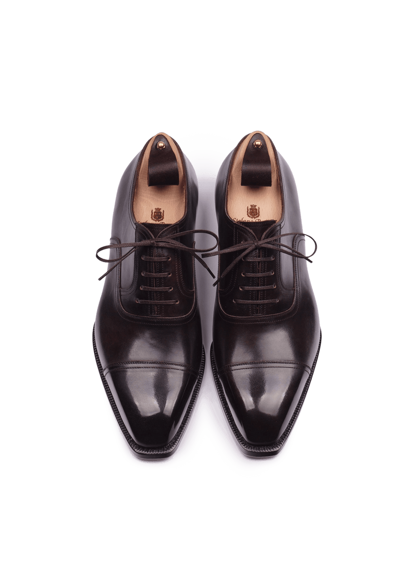 Dark Brown Cap Toe Oxford Shoes in French Box Calf | Stefano Bemer