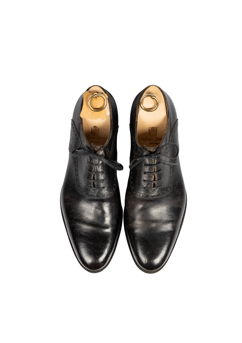 Black Saddle Oxfords in Horsefront Flesh Stefano Bemer
