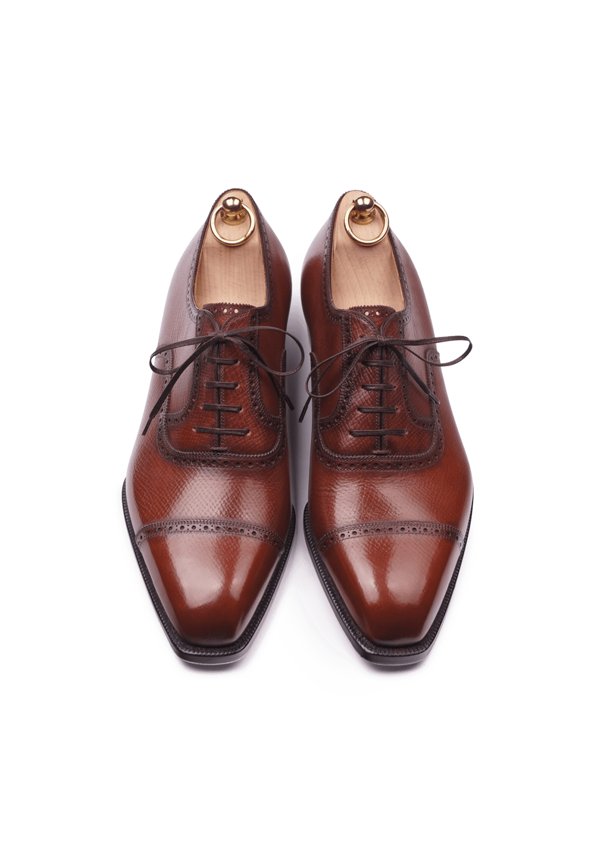 Brown Semibrogue Cap toe Shoes in Calf with patine Stefano Bemer