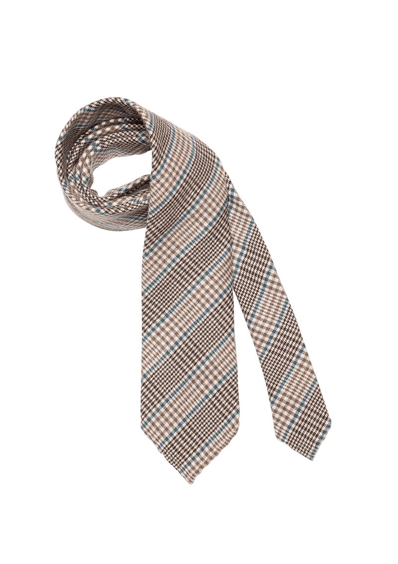 Wool Classic Tie, Prince de Galles Brown & Azure