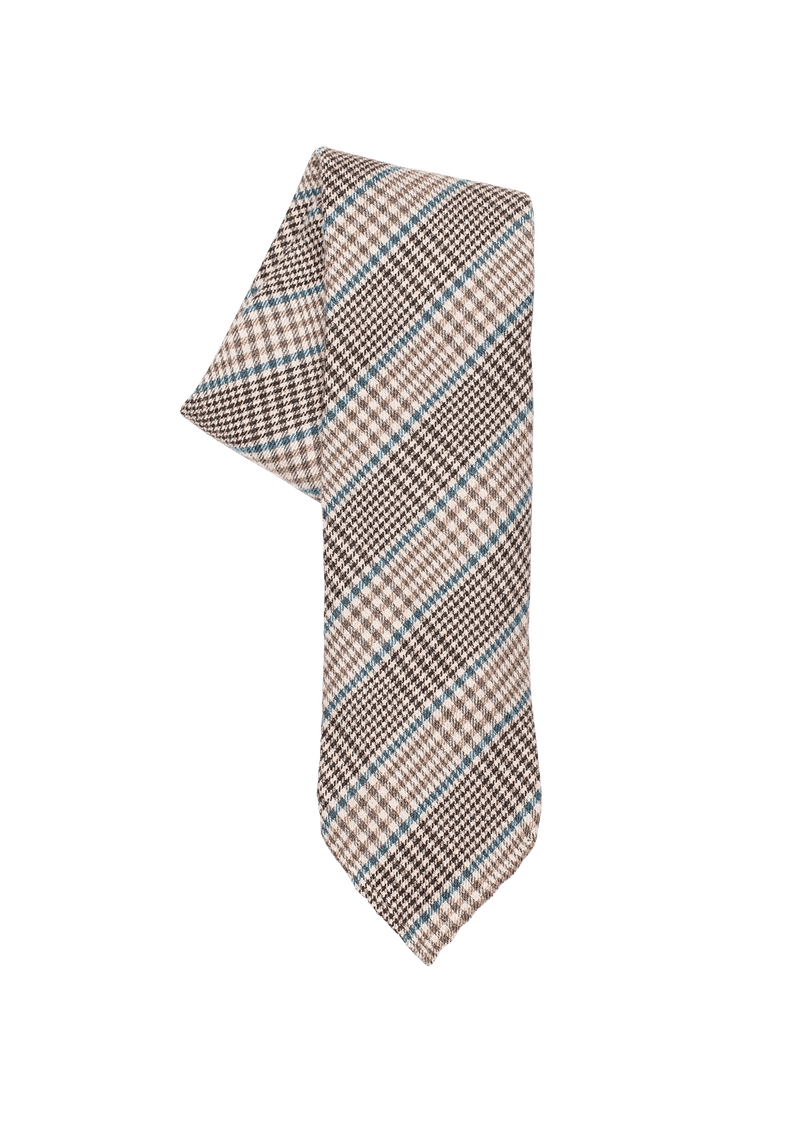 Wool Classic Tie, Prince de Galles Brown & Azure