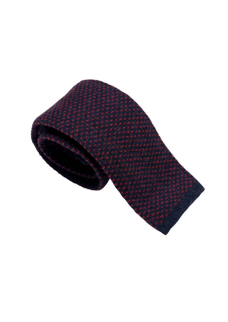 Navy Blue & Red Wool Maglia Tie, Pattern 2
