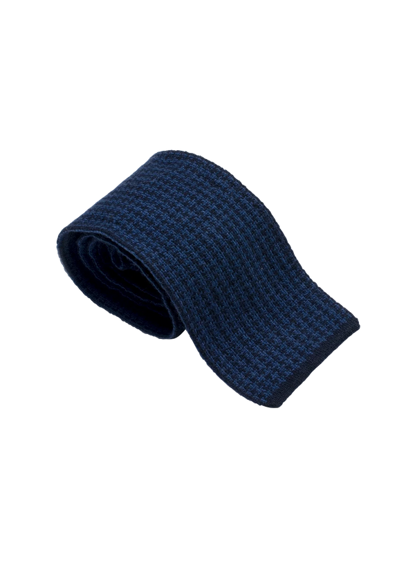 Navy Blue & Blue Wool Maglia Tie, Pattern 3