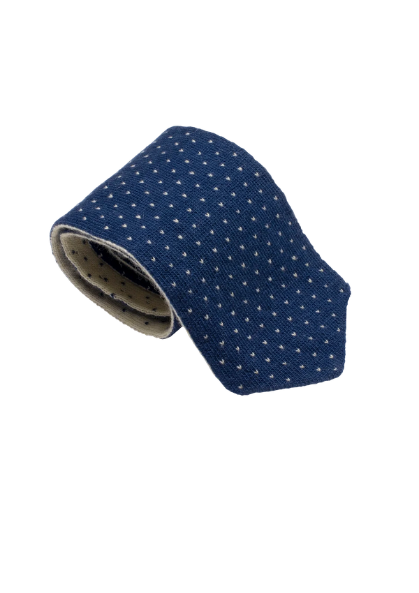 Blue & White Wool Maglia Tie, Pattern 4