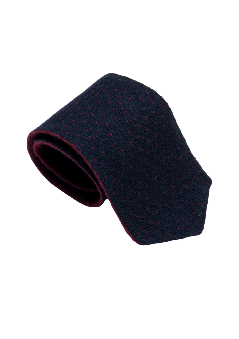 Navy Blue & Burgundy Wool Maglia Tie, Pattern 4