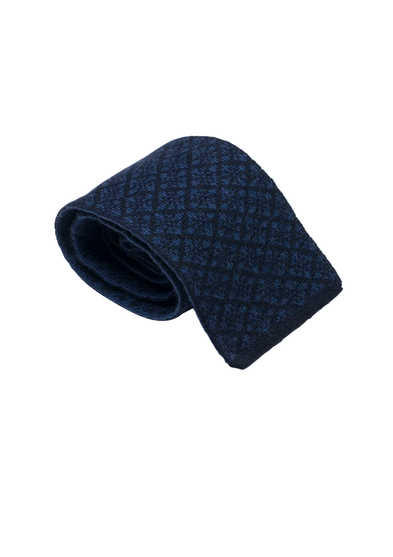 Navy Blue & Blue Wool Maglia Tie, Pattern 5