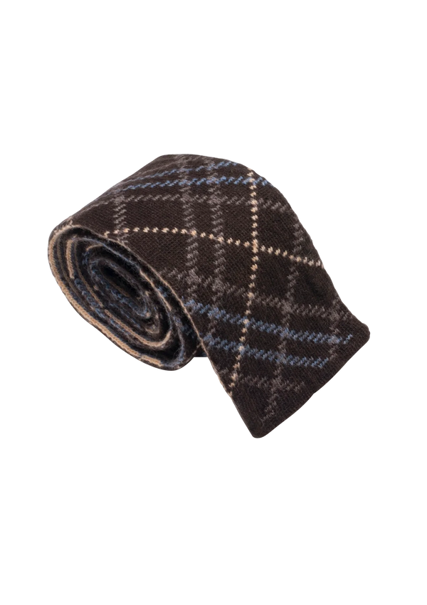 Brown & Azure Wool Maglia Tie, Pattern 6