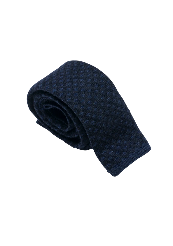 Navy Blue & Blue Wool Maglia Tie, Pattern 8