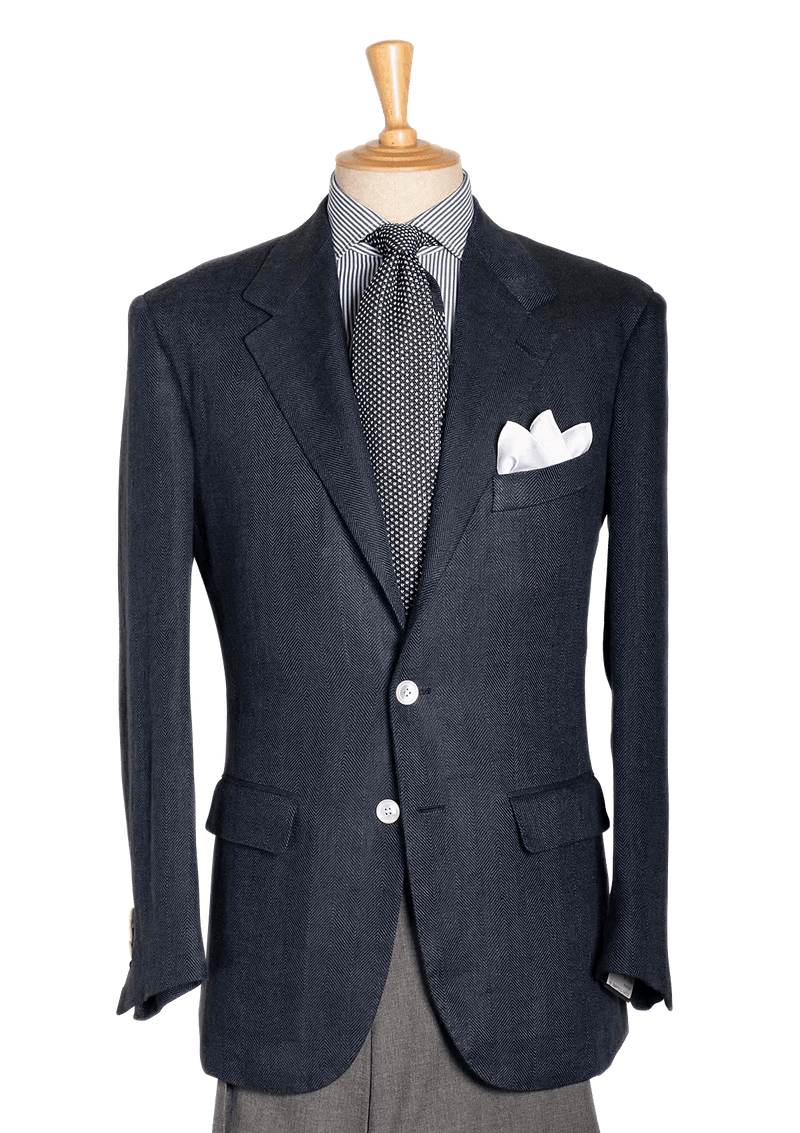 Men's Blue Herringbone Linen Jacket