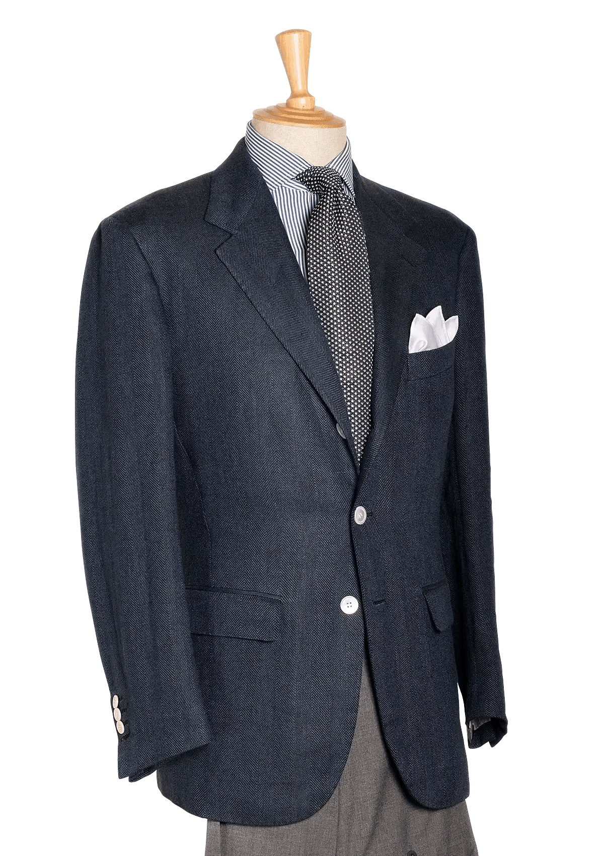 Men's Blue Herringbone Linen Jacket in W Bill Linen Stefano Bemer