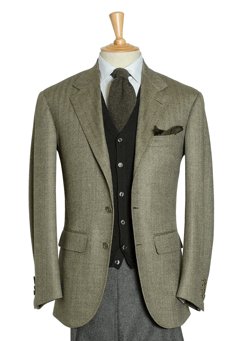 Men's Sage Lambswool Herringbone Single-breasted Jacket in