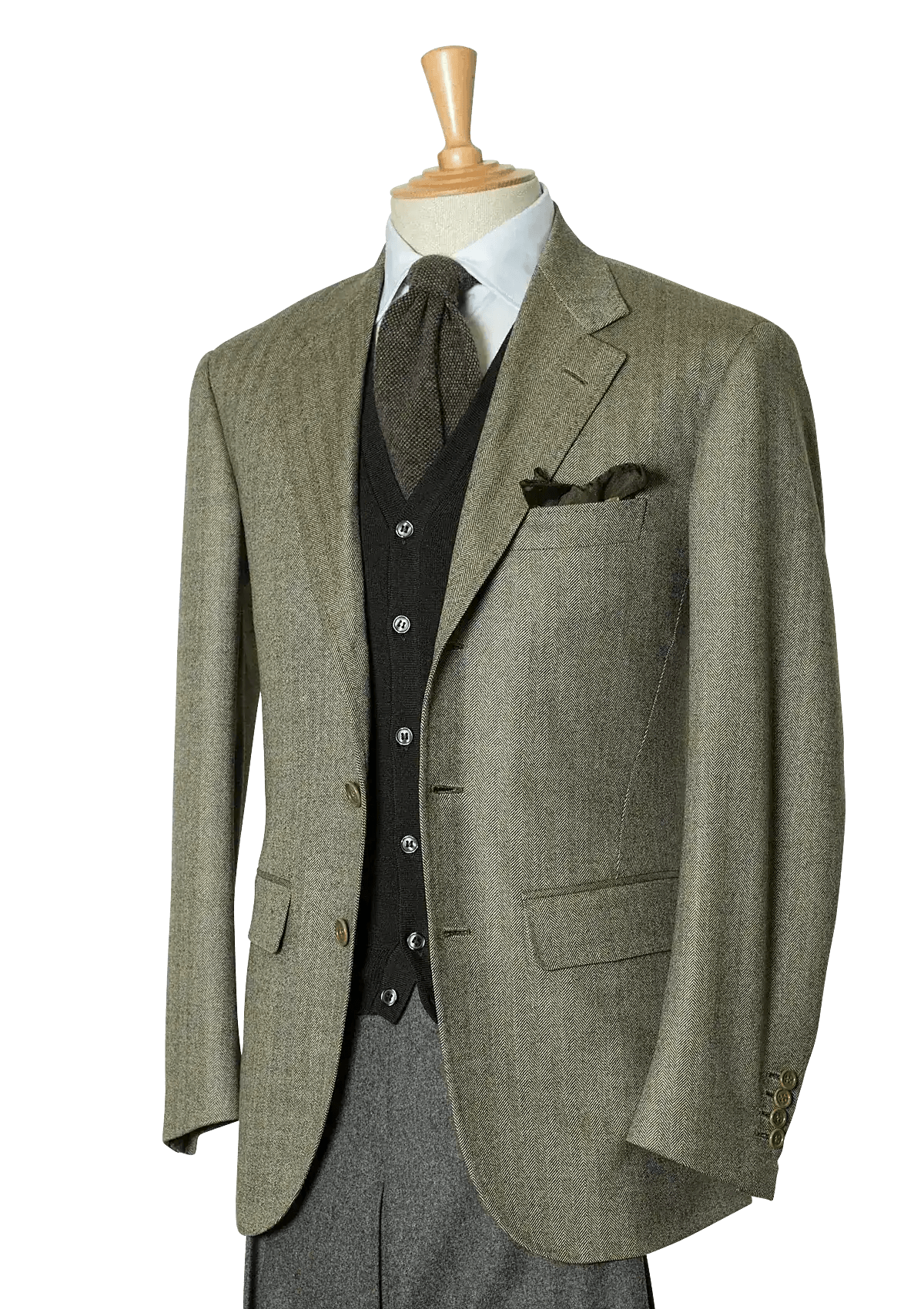 Men's Sage Lambswool Herringbone Singlebreasted Jacket in Escorial 100