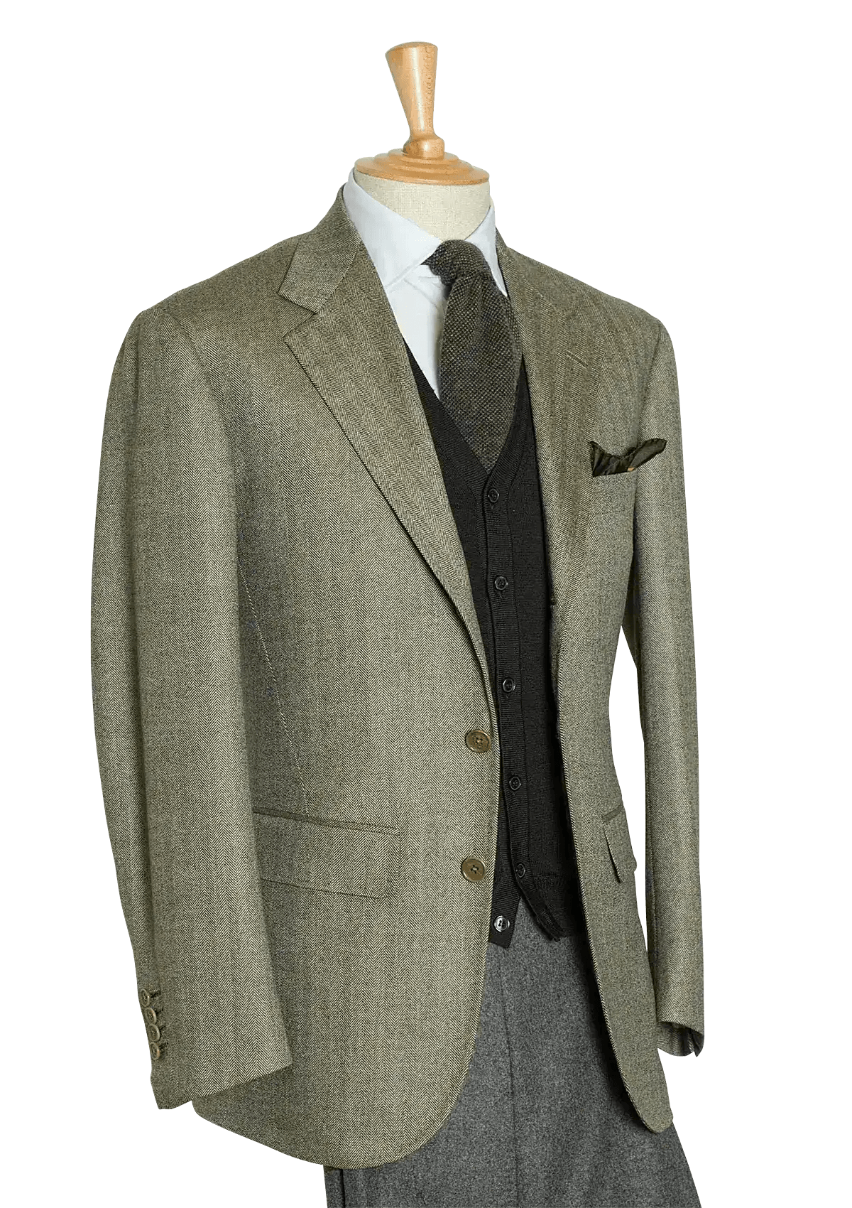Men's Sage Lambswool Herringbone Singlebreasted Jacket in Escorial 100
